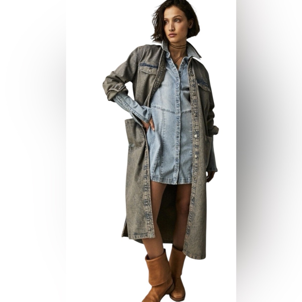 🆕 FREE PEOPLE | ANNA LOU DENIM DUSTER MAXI LONGLINE JEAN JACKET | SIZE: M